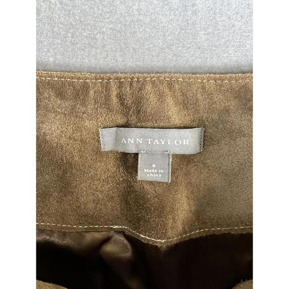 Ann Taylor Suede Leather Skirt 6 Brown Lined A Line Career Office Fall - Picture 3 of 8